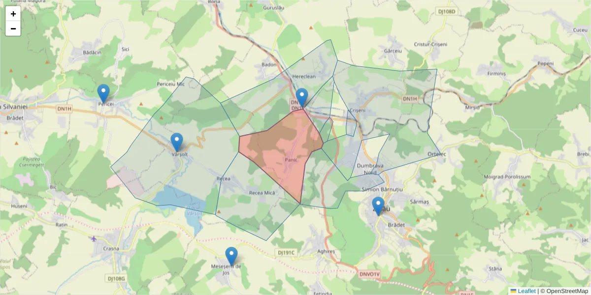 Hartă a codului poștal  și a codurilor poștale învecinate