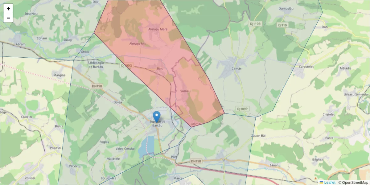 Hartă a codului poștal  și a codurilor poștale învecinate