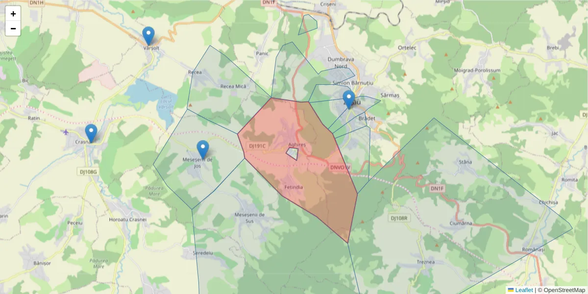 Hartă a codului poștal  și a codurilor poștale învecinate