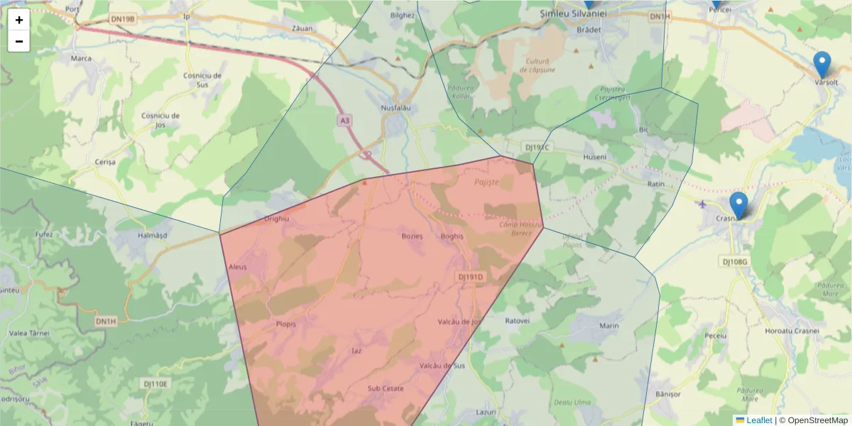 Hartă a codului poștal  și a codurilor poștale învecinate