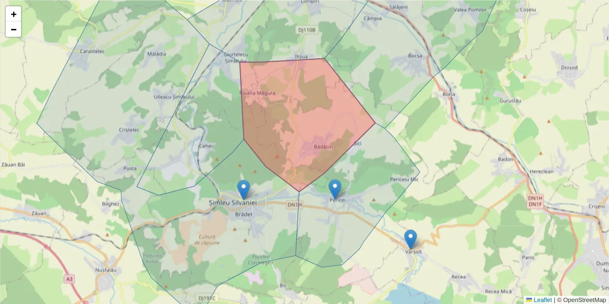 Hartă a codului poștal  și a codurilor poștale învecinate