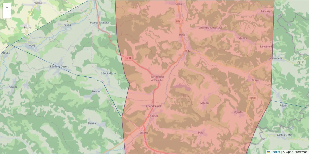 Hartă a codului poștal  și a codurilor poștale învecinate