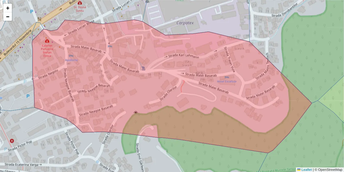 Hartă a codului poștal  și a codurilor poștale învecinate