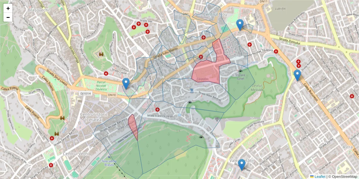 Hartă a codului poștal  și a codurilor poștale învecinate