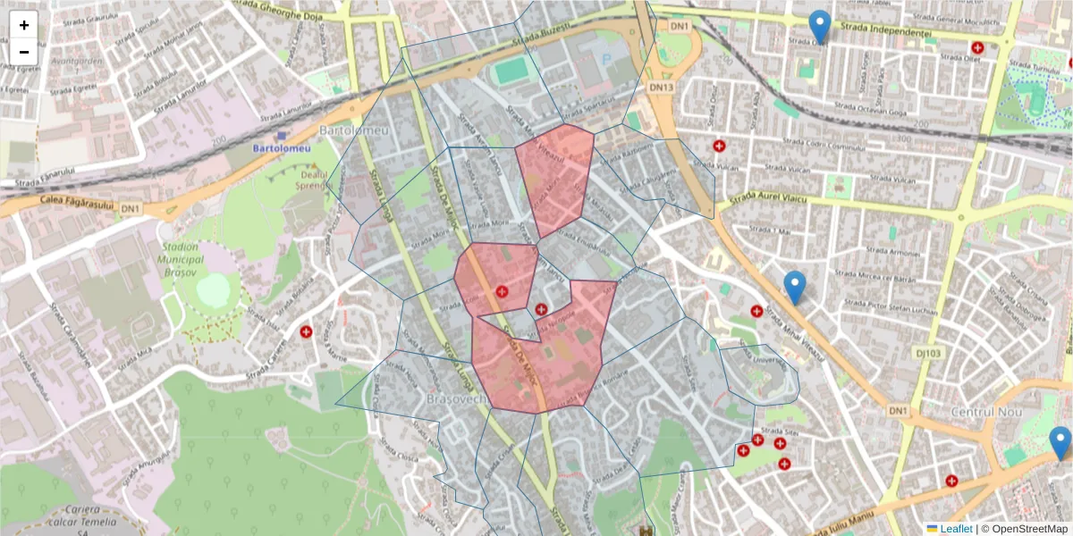 Hartă a codului poștal  și a codurilor poștale învecinate