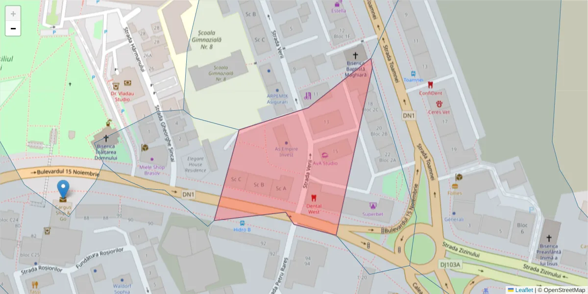 Hartă a codului poștal  și a codurilor poștale învecinate