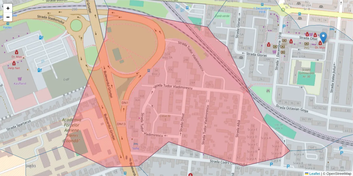 Hartă a codului poștal  și a codurilor poștale învecinate
