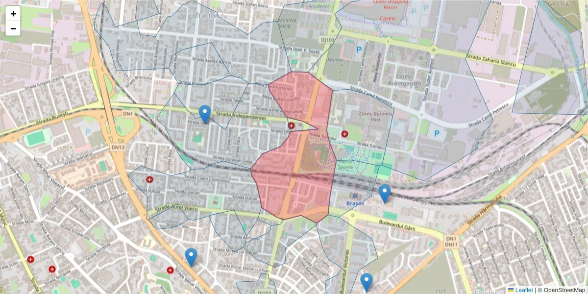 Hartă a codului poștal  și a codurilor poștale învecinate