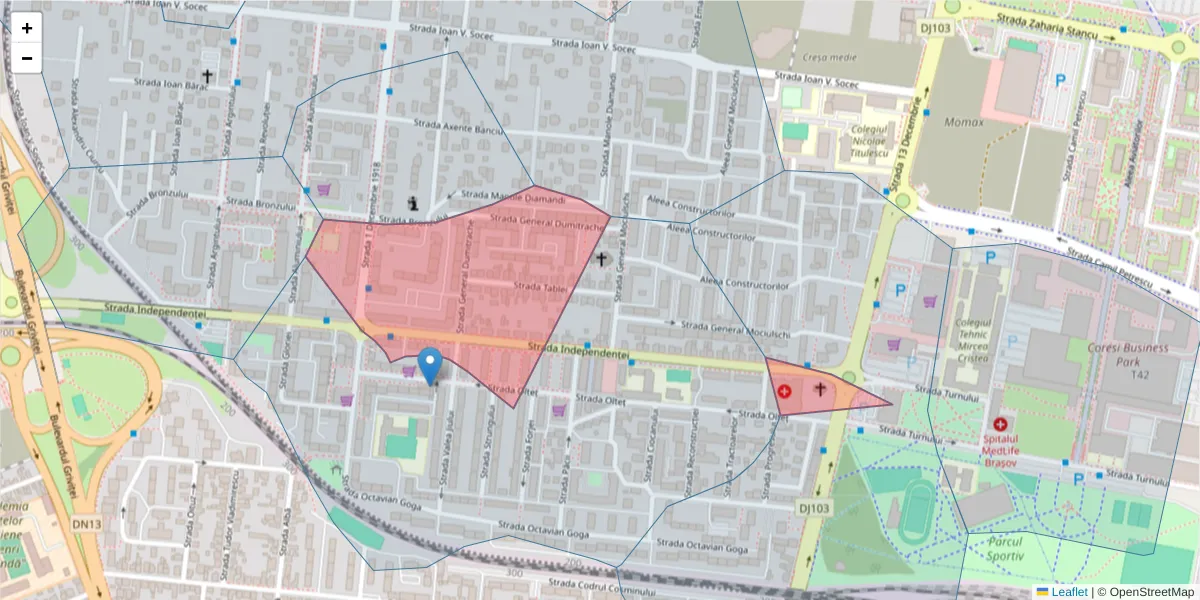 Hartă a codului poștal  și a codurilor poștale învecinate