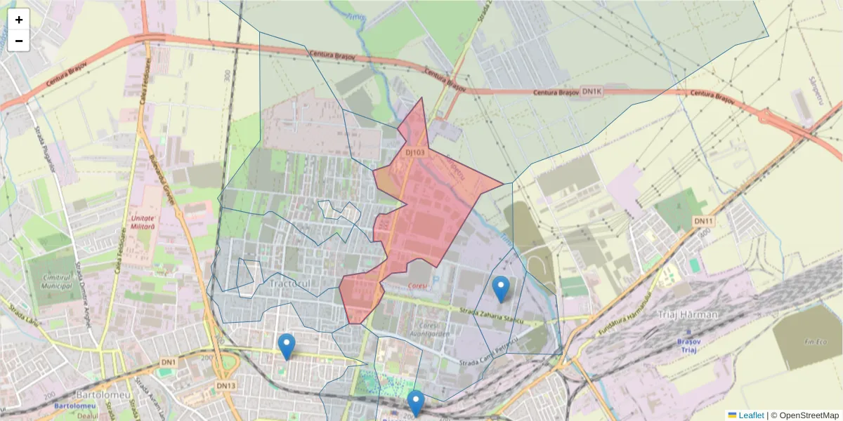 Hartă a codului poștal  și a codurilor poștale învecinate