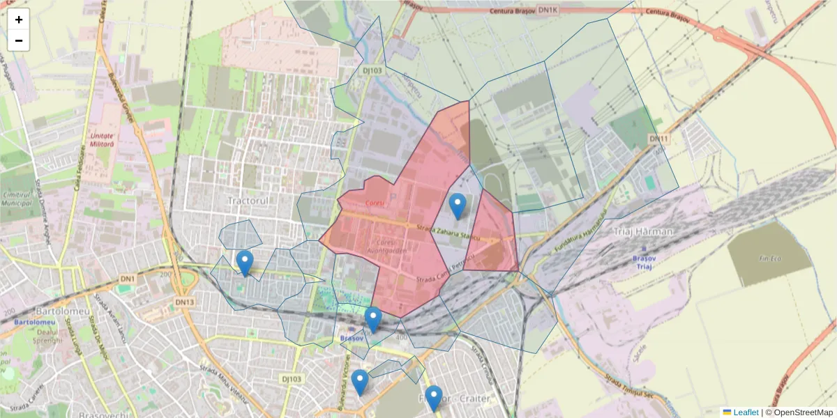 Hartă a codului poștal  și a codurilor poștale învecinate