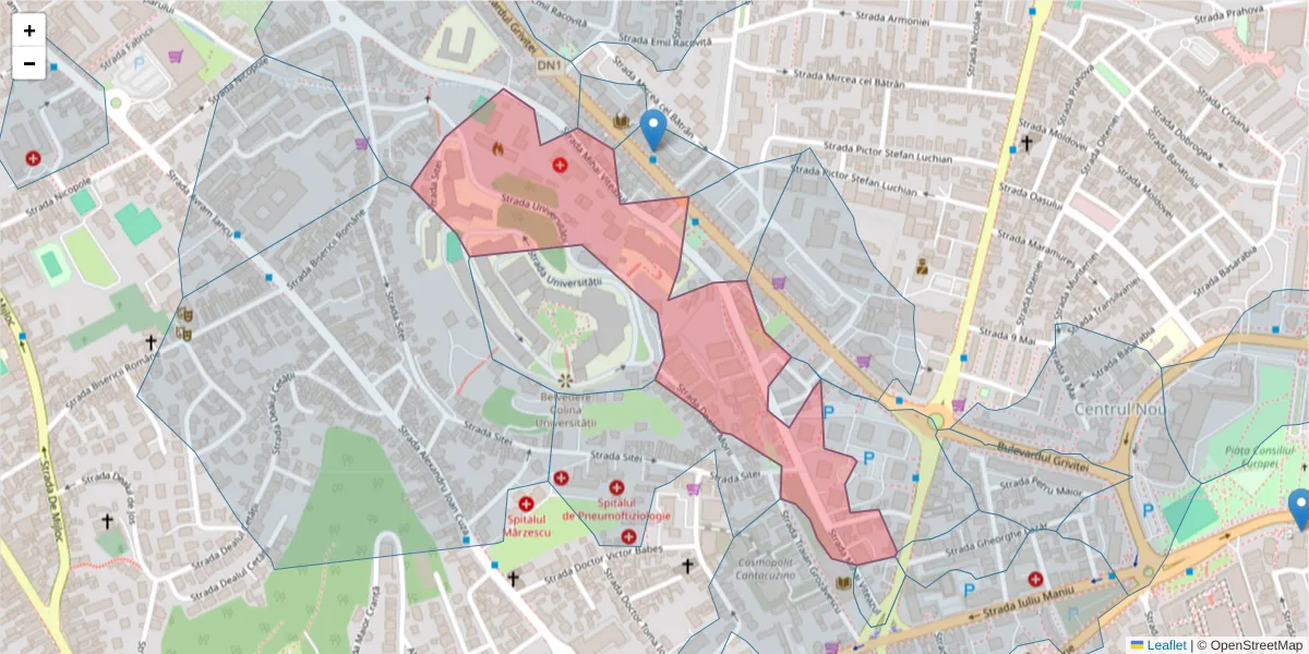 Hartă a codului poștal  și a codurilor poștale învecinate