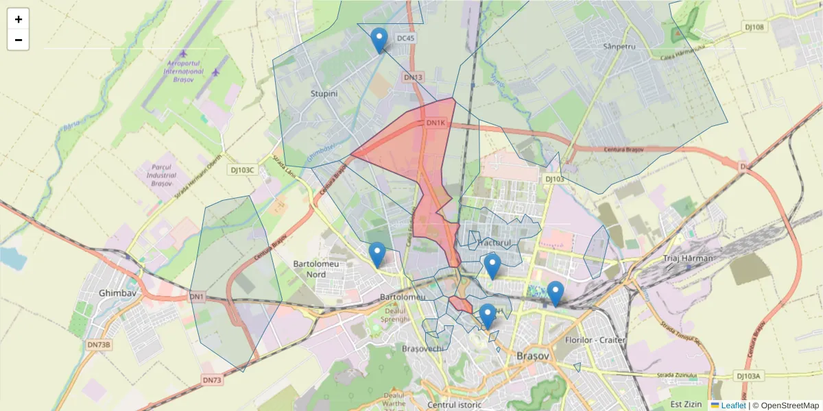 Hartă a codului poștal  și a codurilor poștale învecinate