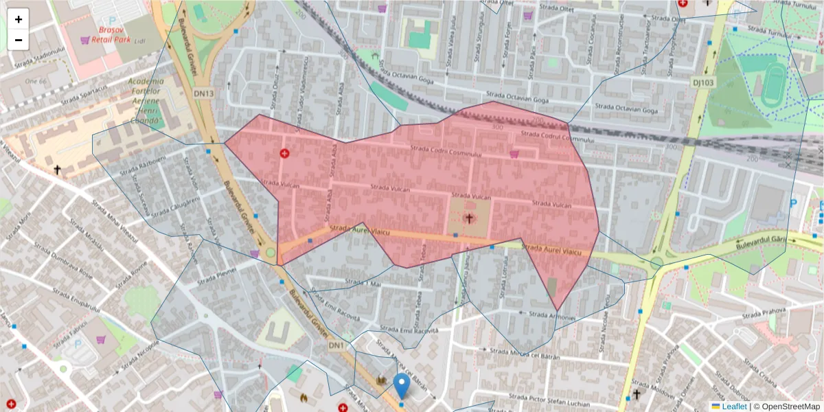 Hartă a codului poștal  și a codurilor poștale învecinate