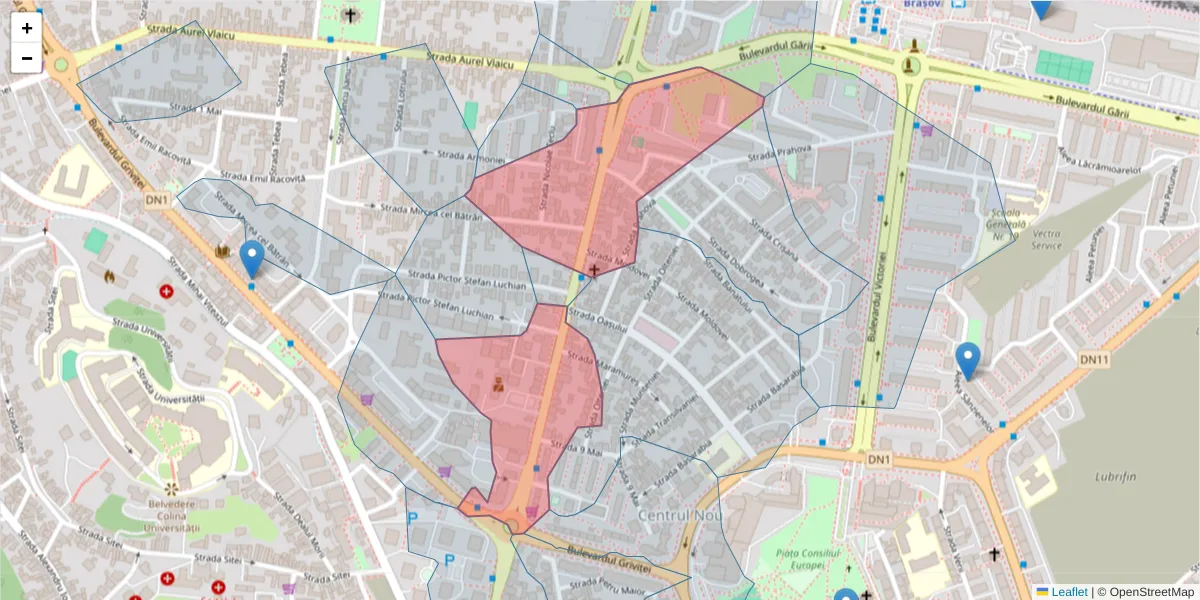 Hartă a codului poștal  și a codurilor poștale învecinate
