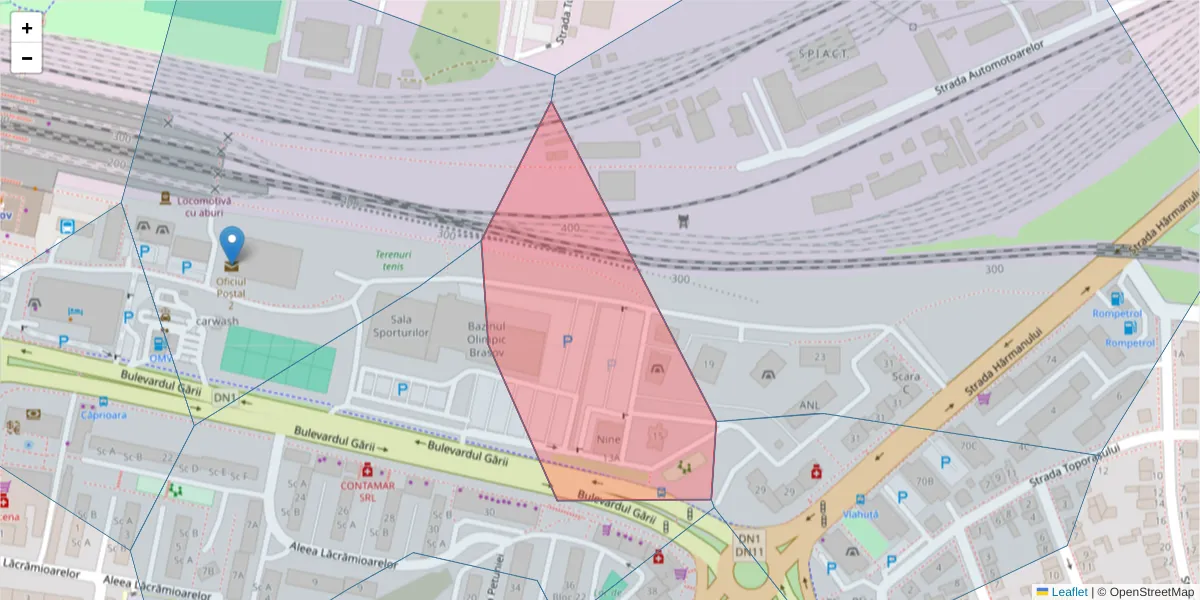 Hartă a codului poștal  și a codurilor poștale învecinate
