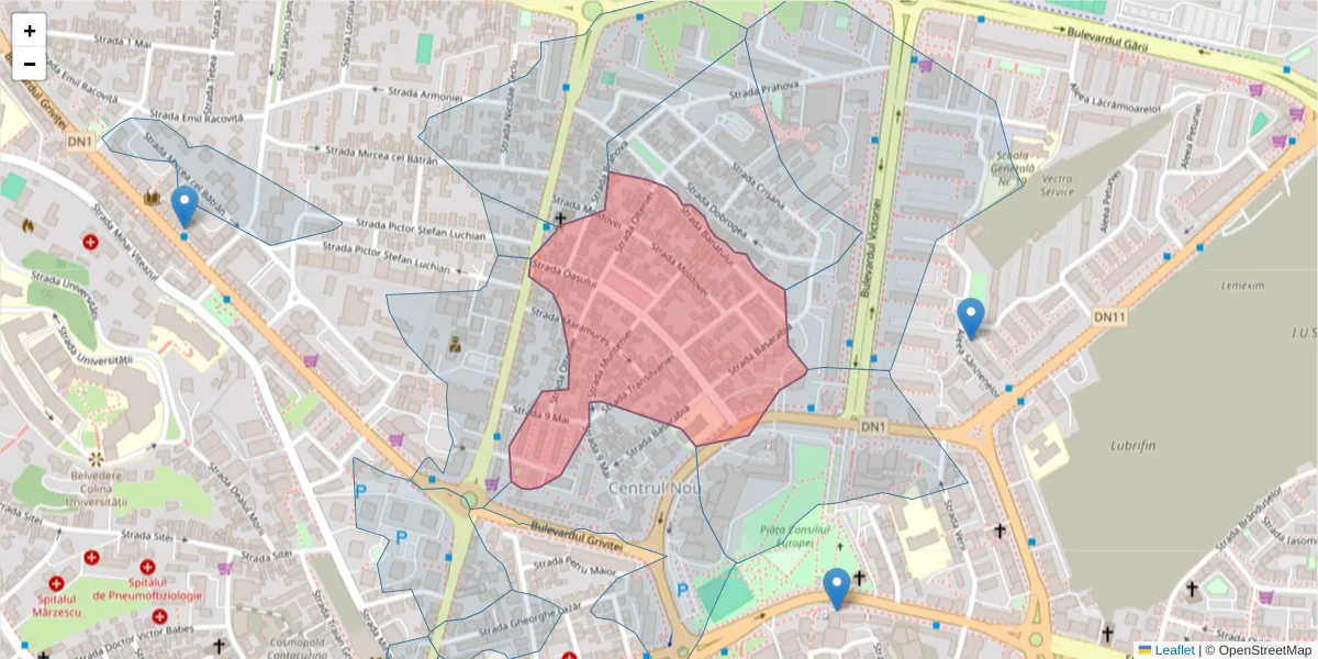 Hartă a codului poștal  și a codurilor poștale învecinate