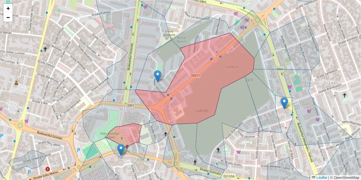 Hartă a codului poștal  și a codurilor poștale învecinate