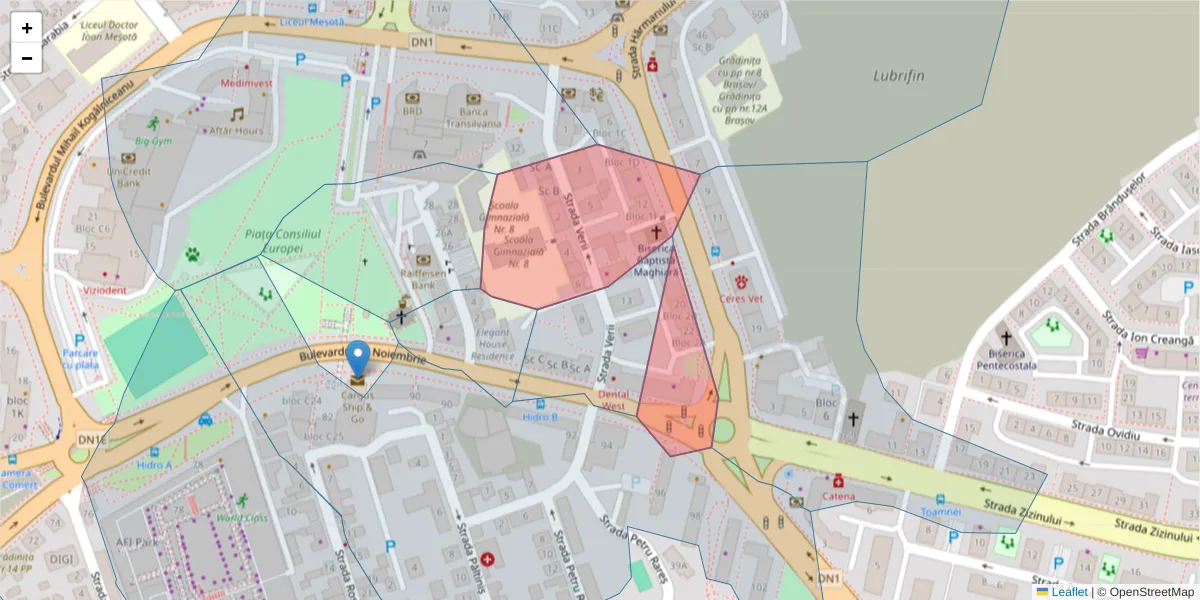 Hartă a codului poștal  și a codurilor poștale învecinate