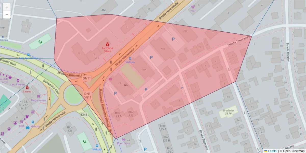 Hartă a codului poștal  și a codurilor poștale învecinate