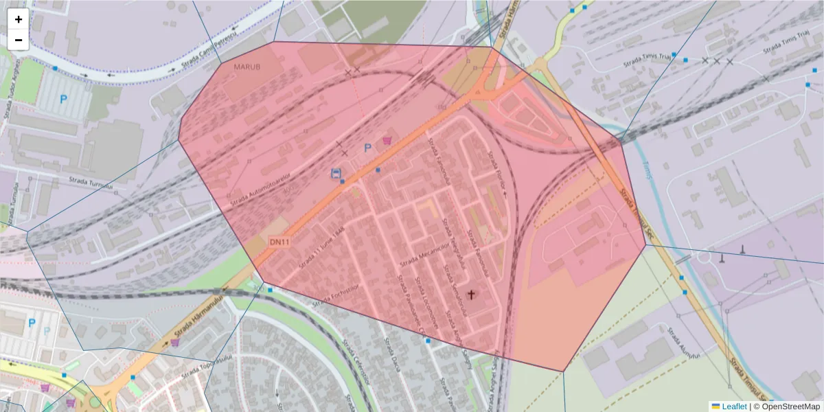 Hartă a codului poștal  și a codurilor poștale învecinate