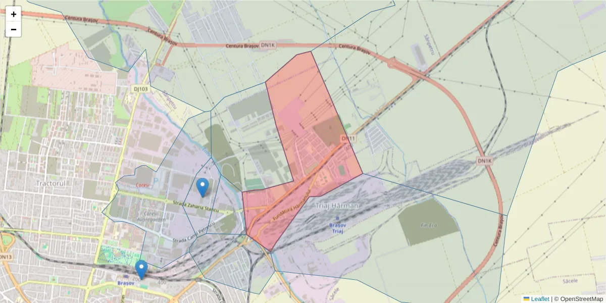 Hartă a codului poștal  și a codurilor poștale învecinate