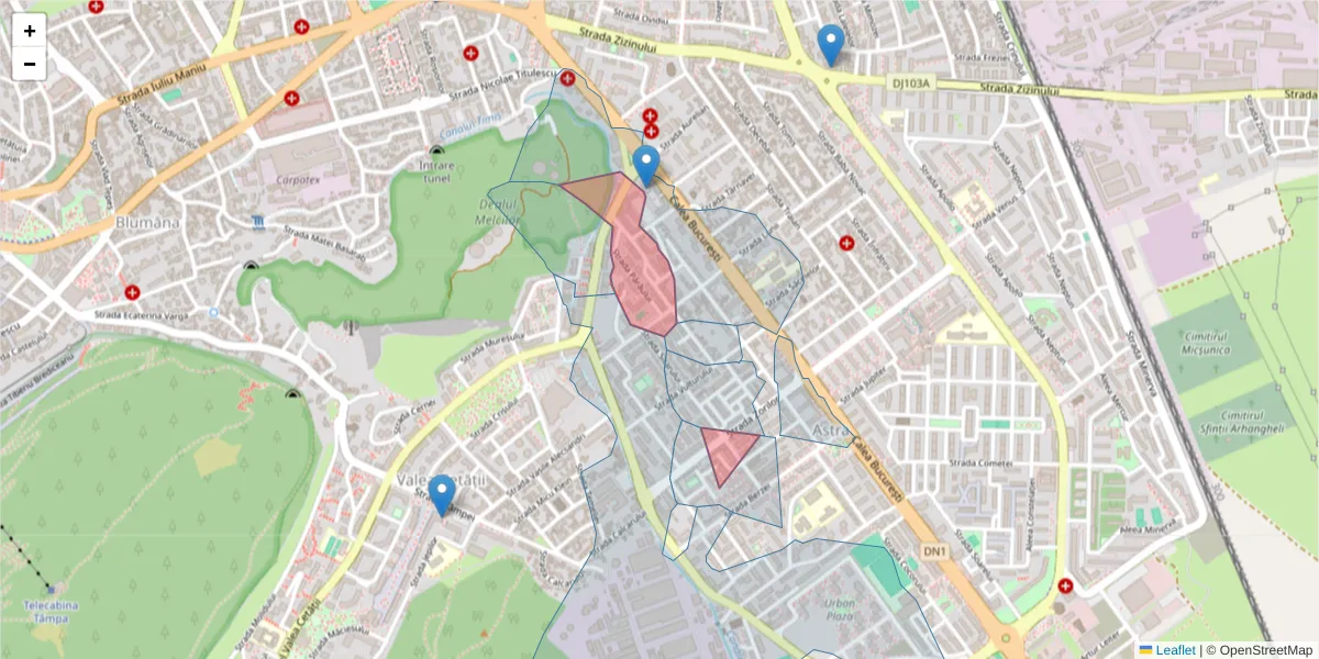 Hartă a codului poștal  și a codurilor poștale învecinate
