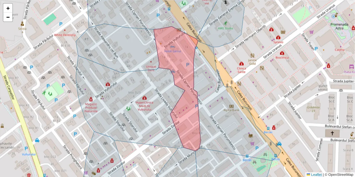 Hartă a codului poștal  și a codurilor poștale învecinate