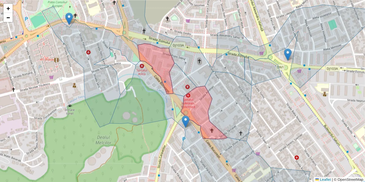 Hartă a codului poștal  și a codurilor poștale învecinate