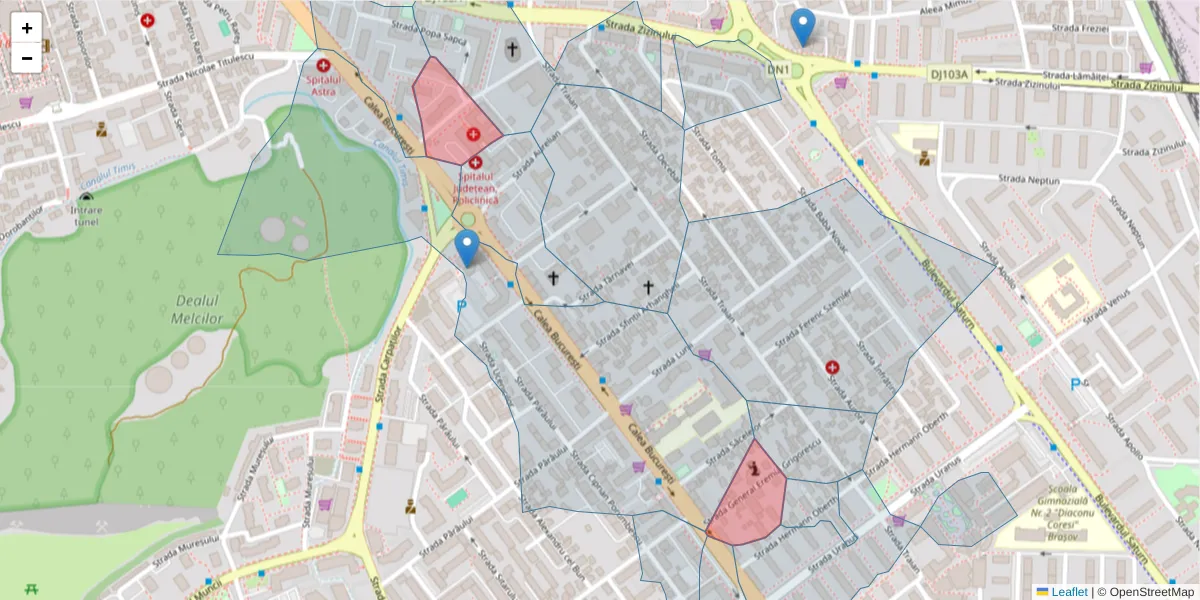 Hartă a codului poștal  și a codurilor poștale învecinate