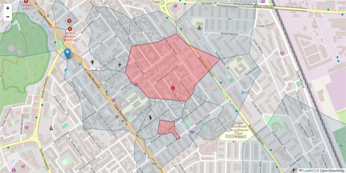 Hartă a codului poștal  și a codurilor poștale învecinate