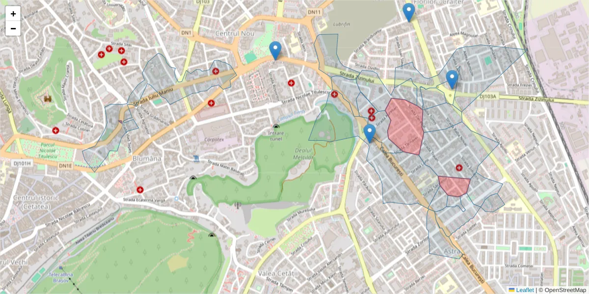 Hartă a codului poștal  și a codurilor poștale învecinate