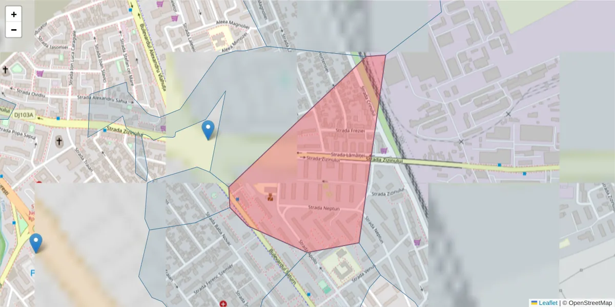 Hartă a codului poștal  și a codurilor poștale învecinate