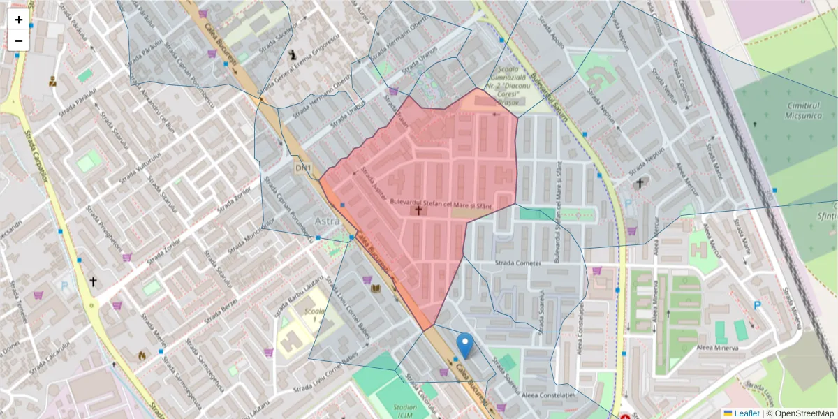 Hartă a codului poștal  și a codurilor poștale învecinate