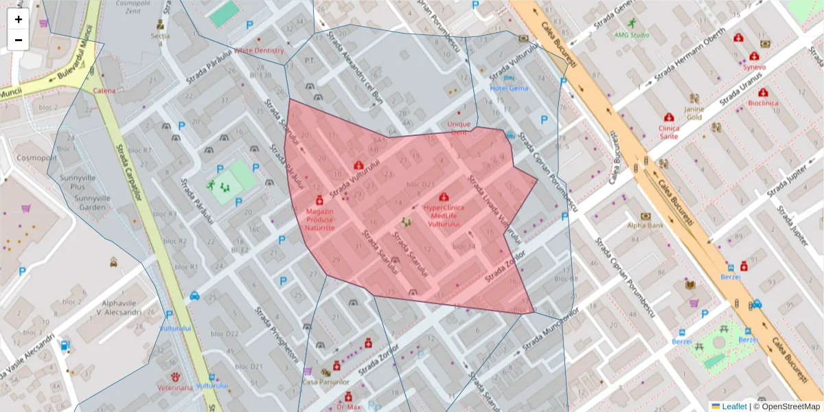 Hartă a codului poștal  și a codurilor poștale învecinate