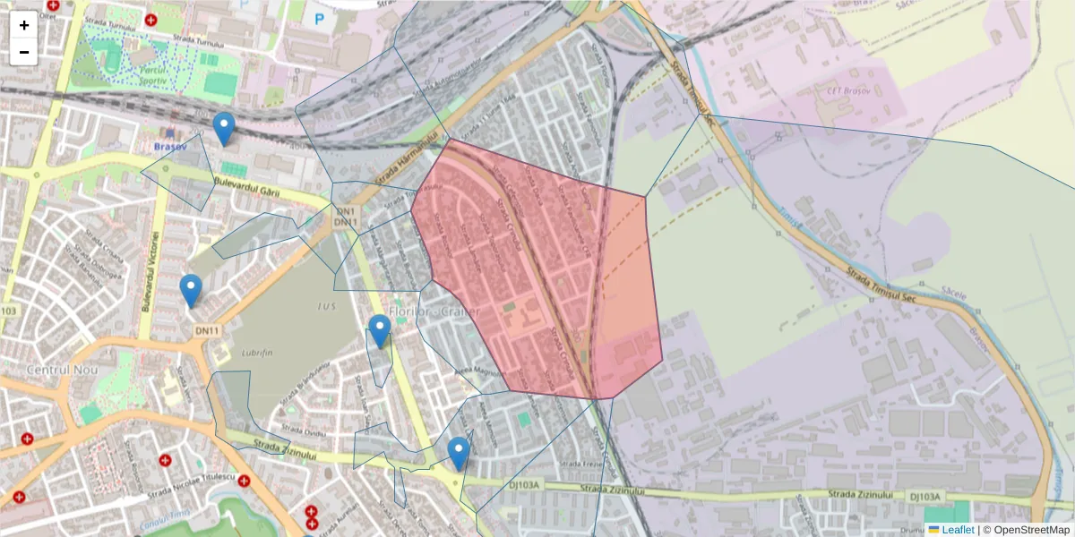 Hartă a codului poștal  și a codurilor poștale învecinate