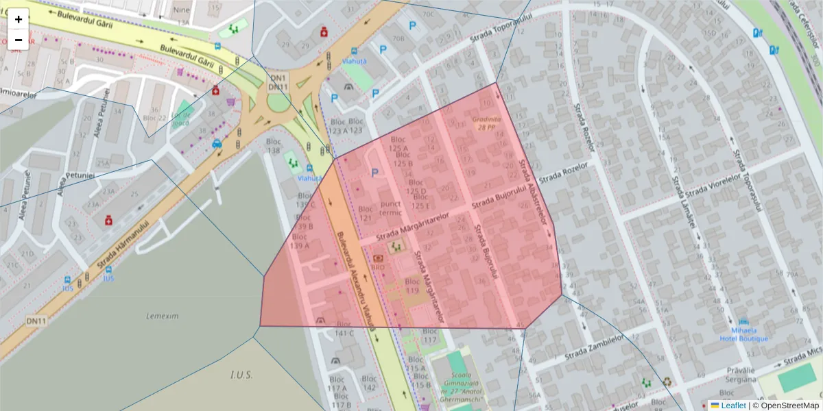 Hartă a codului poștal  și a codurilor poștale învecinate