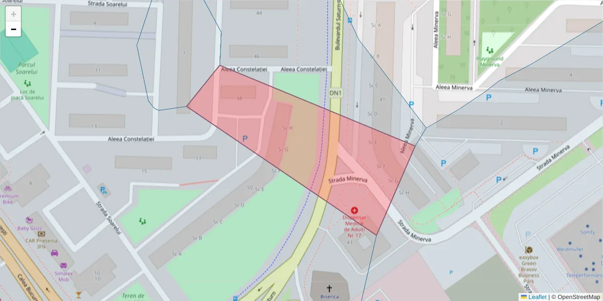 Hartă a codului poștal  și a codurilor poștale învecinate