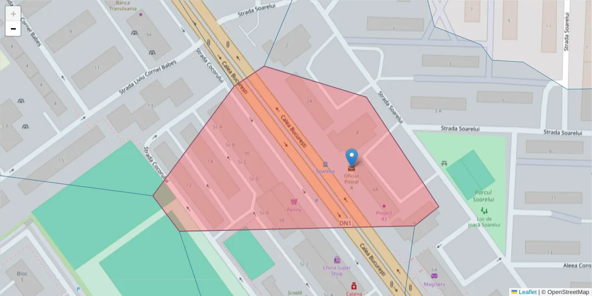 Hartă a codului poștal  și a codurilor poștale învecinate