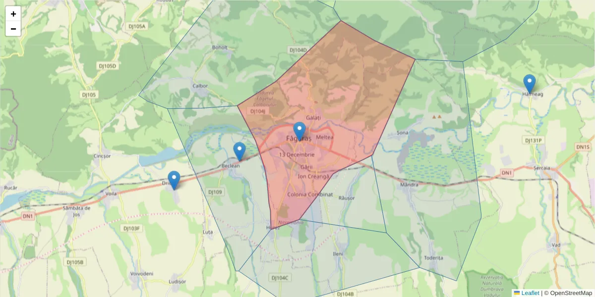 Hartă a codului poștal  și a codurilor poștale învecinate