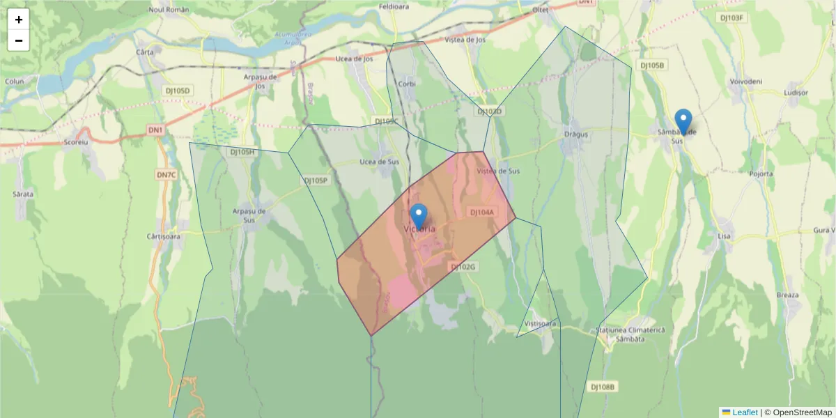 Hartă a codului poștal  și a codurilor poștale învecinate