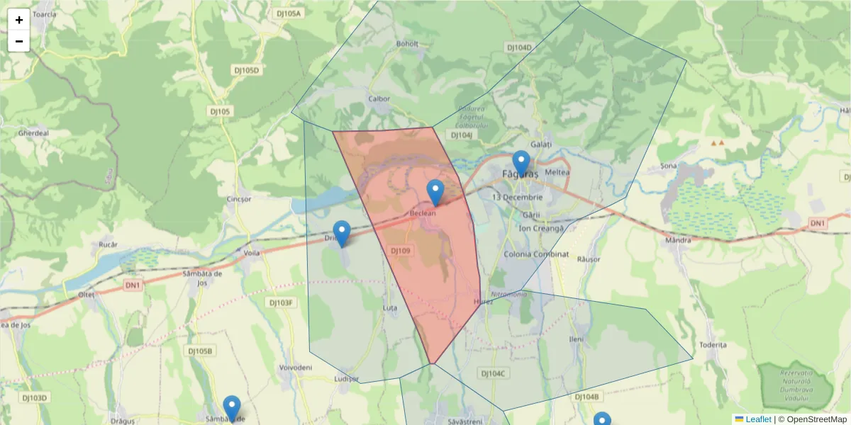 Hartă a codului poștal  și a codurilor poștale învecinate