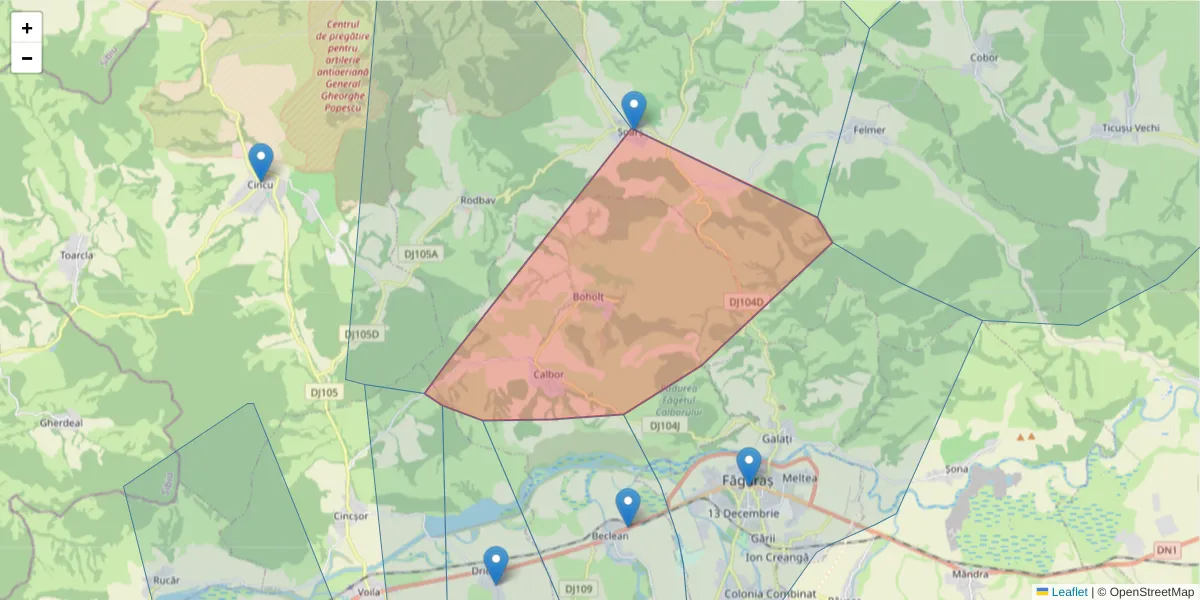 Hartă a codului poștal  și a codurilor poștale învecinate