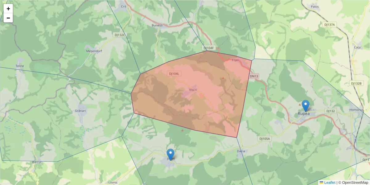 Hartă a codului poștal  și a codurilor poștale învecinate