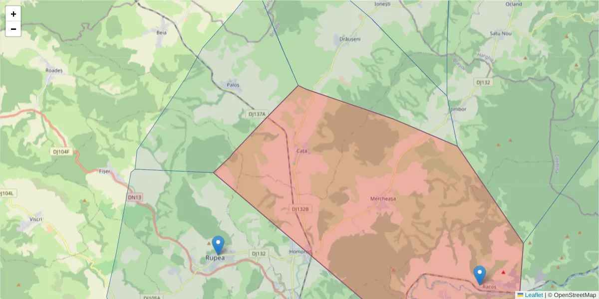 Hartă a codului poștal  și a codurilor poștale învecinate