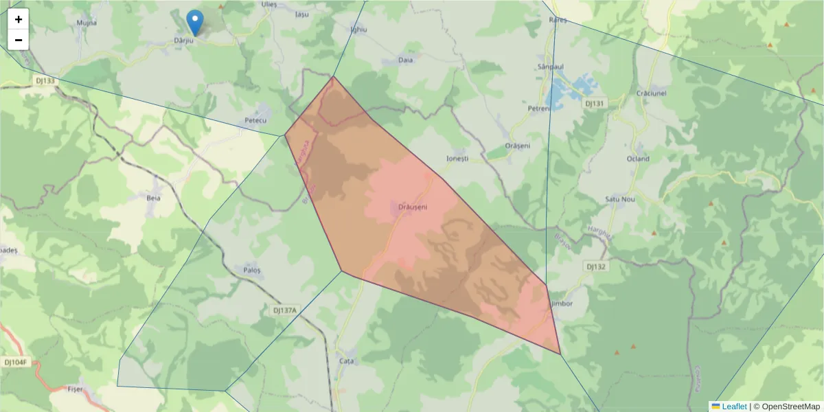 Hartă a codului poștal  și a codurilor poștale învecinate