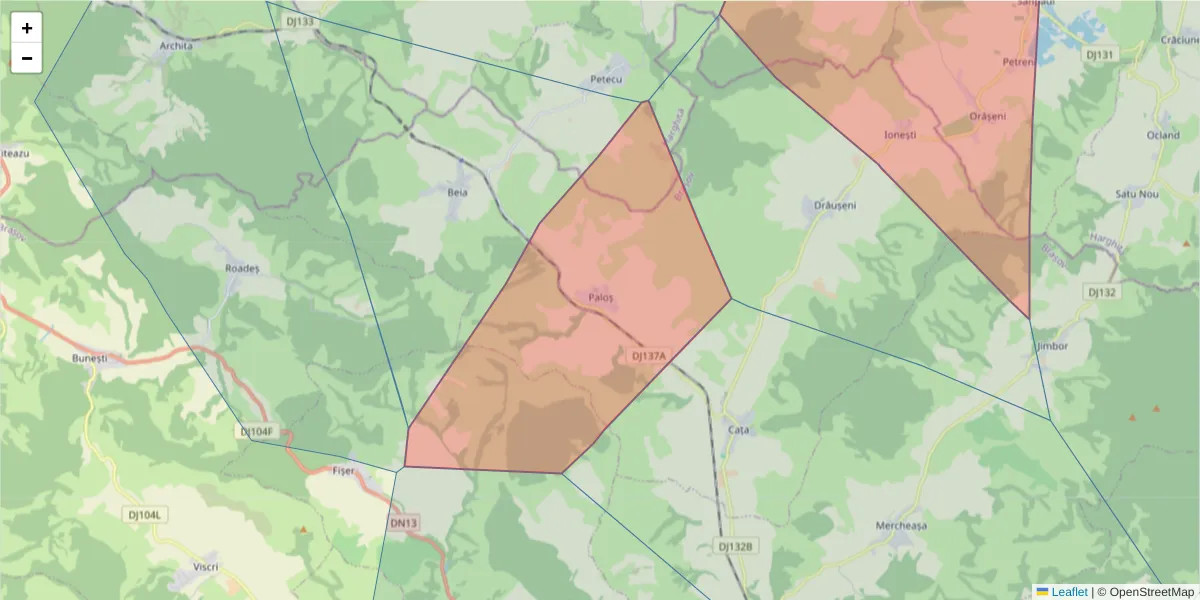 Hartă a codului poștal  și a codurilor poștale învecinate