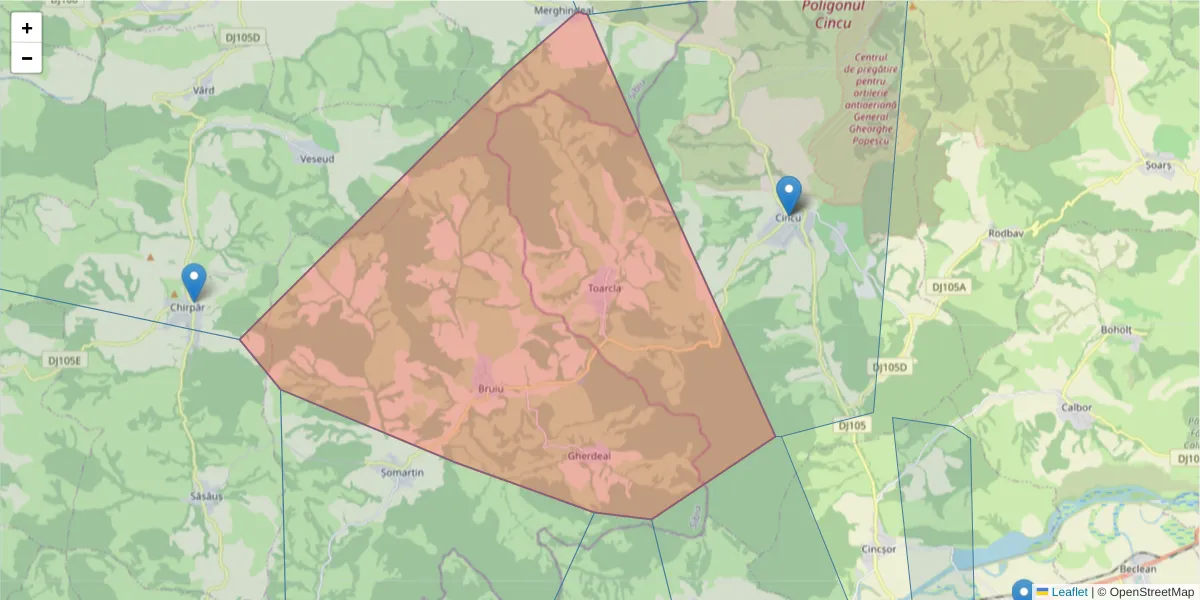 Hartă a codului poștal  și a codurilor poștale învecinate