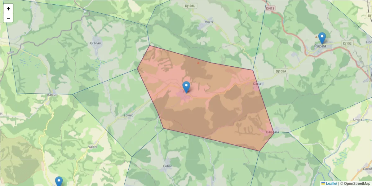 Hartă a codului poștal  și a codurilor poștale învecinate