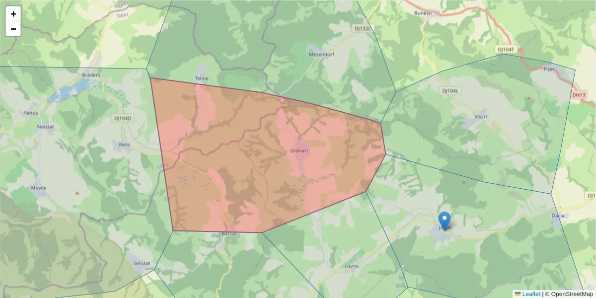 Hartă a codului poștal  și a codurilor poștale învecinate